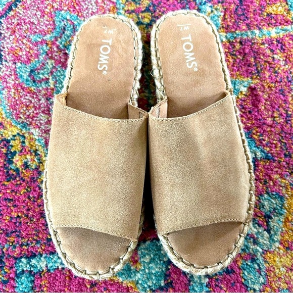 NWOT Toms | Women’s Tan Suede Clarita Open Toe Slip-On Espadrille Flats Mules, 7 - Picture 12 of 16